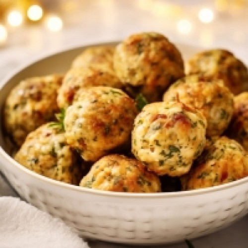 Special Recipe Stuffing & Sausage Balls with Tangy Cranberry Dipping Sauce + Zinfandel